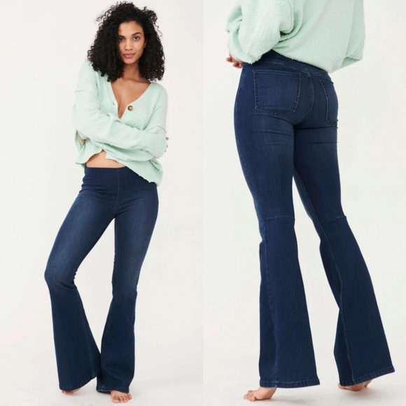 Free People Denim - Free People Blue Denim Penny Pull-On Flare Jeans
